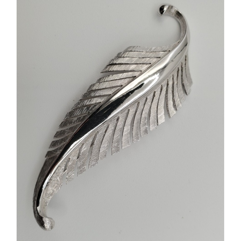 Vtg MCM Silver‎ Tone Fern Leaf Brooch Pin